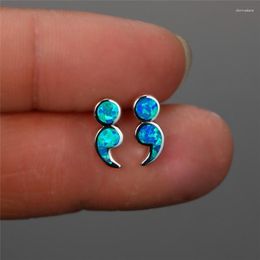 Stud Earrings Vintage Silver Colour Small Minimalist Symbol White Blue Opal Stone Cute Bridal Wedding For Women