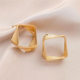 Hoop Earrings Exquisite Square Hollow Out Luxury Geometric Gold Colour Circle For Girls Women 2023 Fashion Jewellery