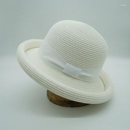 Wide Brim Hats 202303-pan-juanbian Summer Custom Style Pure White Retro Sunshade Curly Lady Sun Cap Women Leisure Hat