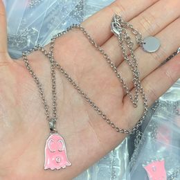 Pink Enamel Silver Chain Classic Fashion Necklace Retro Couple Neck Chains Necklaces Jewellery Gift CGN2 --25