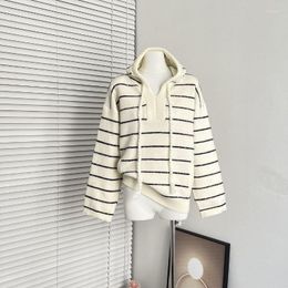 Women's Sweaters Vintage Hooded Striped Sweater Women Korean Fashion Long-sleeved Aesthetic Party College Pullover