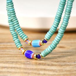 Choker Vintage Fashion Turquoise Beaded Blue Glass Bead Charms Simple Necklaces