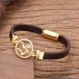 Charm Bracelets Brown Leather Women's Hand For Man Dragon Cubic Zirconia Bracelet Charms Jewellery Men Chains Goth Jewelry Luxury