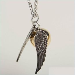 Pendant Necklaces New Style Sier Wings Snitch Plated Gold Necklace Golden Wholesale Drop Delivery Jewellery Pendants Dhqvl