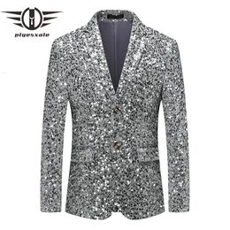 Men s Suits Blazers Plyesxale Gold Silver Sequin For Men Slim Fit Mens Suit Jacket Party Prom Stage Costume Nightclub Terno Q1522 230814