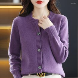 Women's Knits Autumn Winter Female Wool Sweater Woman O-neck Cardigan Casual Knitted Tops Soft Comfortable Fabric Solid Colour Jacket