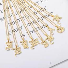 Pendant Necklaces A-Z Crystal Old English Letter Necklace European And American Gold Colour