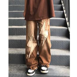 Men's Jeans Lightning Graphic Pants Men American Vintage Harajuku Streetwear Women Hiphop Y2K Jeans Baggy Cargo Wide Leg High Street Pant J230814