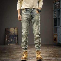 Men's Jeans Italian Designer Fashion Men Retro Stretch Slim Fit Ripped Vintage Trousers Winter Thick Warm Denim Pants Hombre