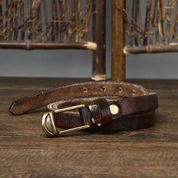 Belts 1. 9cm Retro Style Personality Smooth Pin Buckle First Layer Cowhide Brass Men's Leather Decorative Thin Belt