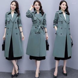 Women's Trench Coats Multicolor Women Office Lady Double Breasted Notched Solid Belt Full Sleevs Long Oversized Korean Spring Autumn Elegant