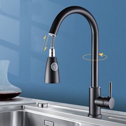 Kitchen Sink Faucet Single Hole Multifunction Hot And Cold Mixer Tap For Pure Water Midnight Black Stainless Steel