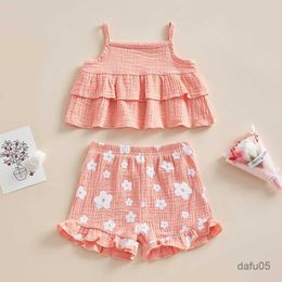 Clothing Sets 2023-04-17 Lioraitiin 0-4Years Kids Girls 2Pcs Sweet Clothing Set Dual Layer Camisole Flower Print Shorts Summer Outfit R230814