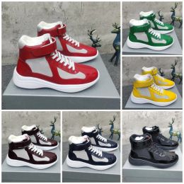 Americas Cup Sneakers Luxury Designer Men Classics Casual Shoes Patent Leather Nylon Upper Rubber Sole High-top Sneaker Comfortable Top Quality Size 38-45