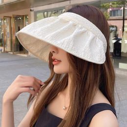 Berets 2023 Spring Summer Print Reversible Sun Beach Hat Woman Outdoor Travel Vacation Fisherman Cap Wide Brim Seersucker Visor