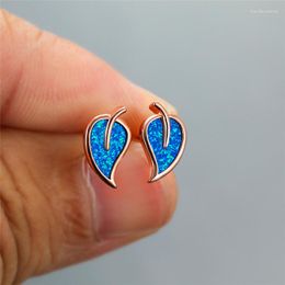 Stud Earrings Simple Female White Blue Opal Rose Gold Silver Colour Wedding Earring Charm Bridal Leaf Small For Women