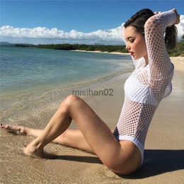 Women's Jumpsuits Rompers Dream Vine Mesh White Black Bodysuits Female Body with Long Sleeves Hollow Out Hole Fitness Sexy Hot Slim Jumpsuit Women Clothes HKD230814