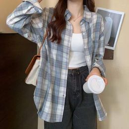 Women's Blouses Long Sleeve Fashion Blouse Shirt Autumn Winter Plaid Student Loose Sun Protection Clothes Cute Woman Korean Style Top Women