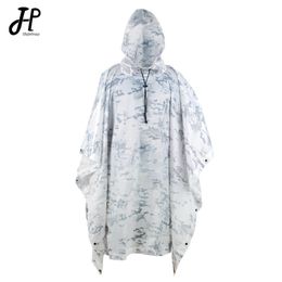 Raincoats Outdoor Hooded Breathable Rainwear Camo Poncho Army Tactical Raincoat Camping Hiking Hunting Birdwatching Suit Travel Rain Gears 230812