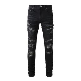 Men s Jeans Black Distressed Jean Pants Skinny Ripped High Quality Streetwear Slim Denim 230814