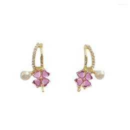 Dangle Earrings Cute Flower Stud Comfortable To Wear Gold Luxury Rhinestone Decoration Pearl Ear-rings Colour Retention Womens