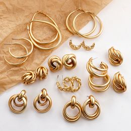 Stud AENSOA Matte Gold Color Earrings for Women Multiple Trendy Round Geometric Twist Drop Earring Fashion Statement Jewelry 230814