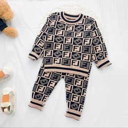 Lovely Baby Boys Girls Brand Clothing Sets Letters Printed Newborn Knitted Long Sleeve Outfits Autumn Winter Infant Suit Toddler Two Pieces Sets 0-2 years