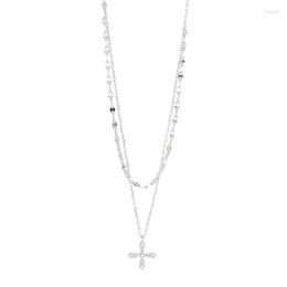 Chains Sliver Insert Diamond Double Chain Classic Chic Necklace Cross Women Jewellery Vintage Stainless Steel Fashion Gift