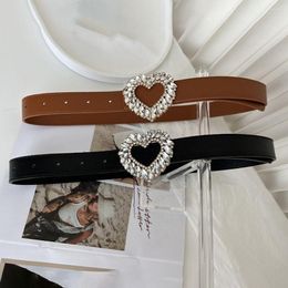 Belts Buckle For Girls PU Leather Rhinestone Women Waistbands Trouser Decoration Crystal Heart Dress Waist