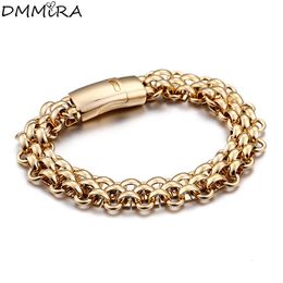 Charm Bracelets Fashion Men Punk Stainless Steel Color Gold Watch Link Geometric Byzantine Chain Jewelry 230814