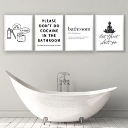 Black White Minimalist Bathroom Posters Wall Art Prints Toilet Sign Funny Canvas Painting Wall Toilet Bathroom Home Decor No Frame Wo6