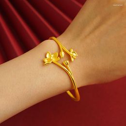 Link Bracelets Vintage Luxury Copper Colour Wristband Tiny Adjustable Hand Lotus Bangle For Women Wedding Valentines Day Jewellery