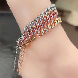 Fashion Zircon Diamond Anklet Brass Gold Plated Cuban Link Chain Anklets Women Sparkling Jewellery 230719