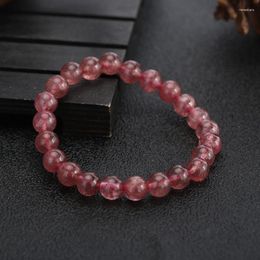 Strand 8mm Natural Russian Strawberry Quartz Crystal Stretch Beads Bracelet