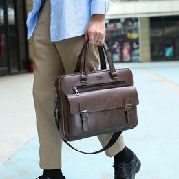 Briefcases Briefcase Bag For Man PU Leather Vintage Handbags Computer Laptop 14 Shoulder Business Messenger Portfolio Crossbody Male