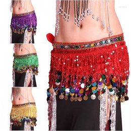 Stage Wear TOP Multi Color Chiffon Belly Dance Hip Scarf Coin Sequin Belt Skirt Tassel Wrap Super Girl