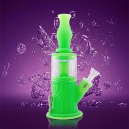 9.3inch Double Percolator Water Pipe silicone bongs wax oil hookah Multi Function 4 in 1 Honeycomb certified food safe Beaker US warehouse retail order free shipping