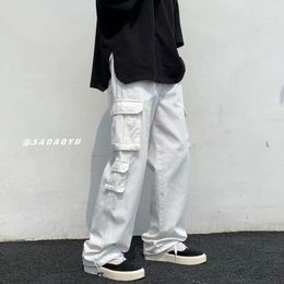Men's Pants Clothing Korean Fashion Multi-pocket Drawstring Cargo Men Loose Straight Draping Sweatpants Casual Trousers