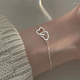 Link Bracelets 5PCS Silver Colour Double Heart Bracelet & Bangle For Women Fine Fashion Jewellery Wedding Party Gift 2023 Trend