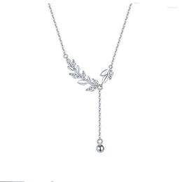 Chains DX324 Lefei Jewellery 925 Silver Fashion Trendy Luxury Lovely White Zircon Leaf Wheat Necklace For Women Party Wedding Charm Gift