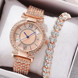 Wristwatches Fashion Women Watch With Diamond Bracelet Ladies Casual Women's Rhinestone Crystal Watches