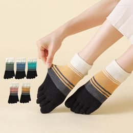 Women Socks Five-finger Summer Short Tube Colour Cotton Stripes Cute Toe Set