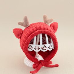 Berets Elk Antlers Baby Hat Winter Warm Knitted Boy Girl Cap Ear Protection Hats Solid Colour Kids Children Cute Beanies Bonnet