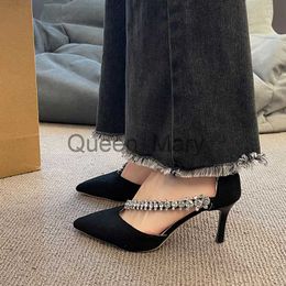 Dress Shoes 2023 New Fashion Women Pointed Toe Dress Rhinestone Wedding Party Pumps Black Suede Sandal Crystal Embellished High Heels Shoes J230815