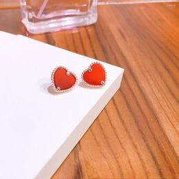 Stud Earrings S925 Sterling Silver 925 Original Tie Studs Fine Jewellery Inlay Shining Agate Cute Heart Shape Zircon Glittering