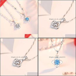 Pendant Necklaces Length 45Cm 925 Sterling Sier Woman Fashion Jewellery Crystal Zircon Four Leaf Clover Necklace Drop Delivery Pendants Dhcf3