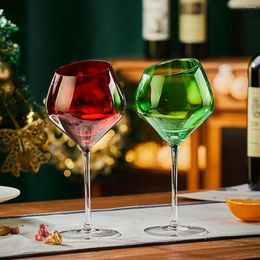 Wine Glasses 2 Pcs Christmas Gift Glass Goblet Festive Party Crystal Wineglass Big Belly Oblique Mouth Colour Bordeaux Tumbler Couple Cup