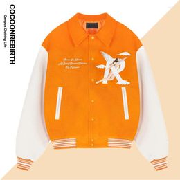 Men's Jackets Fashion Brands Varsity Jacket Men Angel Cloud Print High Street Quality Patchwork Leather Sleeve Baseball Loose Top 2023