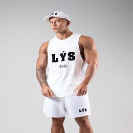 Men's Tank Tops Summer Jogging Solid Colour White Casual Loose Cotton Sleeveless Stretch Breathable Training Suit Sports Tshirt 230812