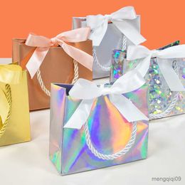 Gift Wrap Laser gift paper bag holiday party gold and silver packaging carton ribbon small paper bag can be Customised size printed R230814